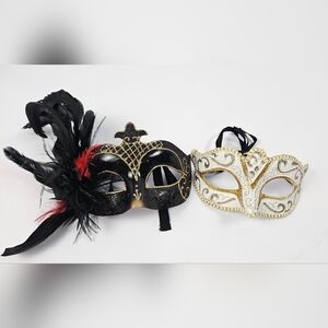 Elegant Red Black White Gold Masquerade Sparkly Mardi Gras Party Masks Set